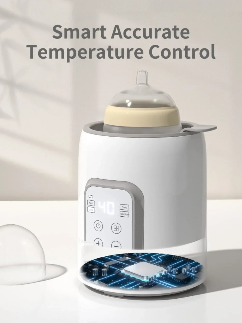 GROWNSY White Baby Bottle Warmer Digital Display 8-in-1 Fast Heating